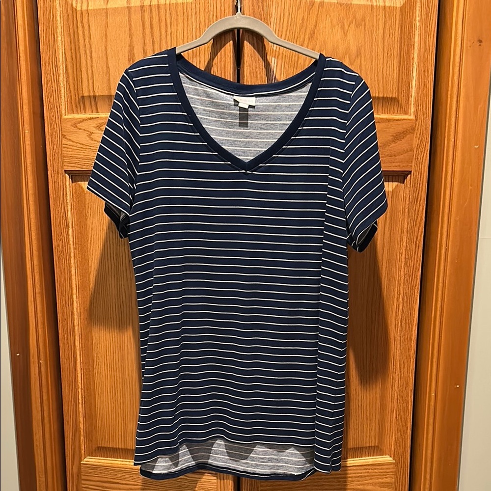 LuLaRoe Christy Navy Striped V-Neck Women's Top